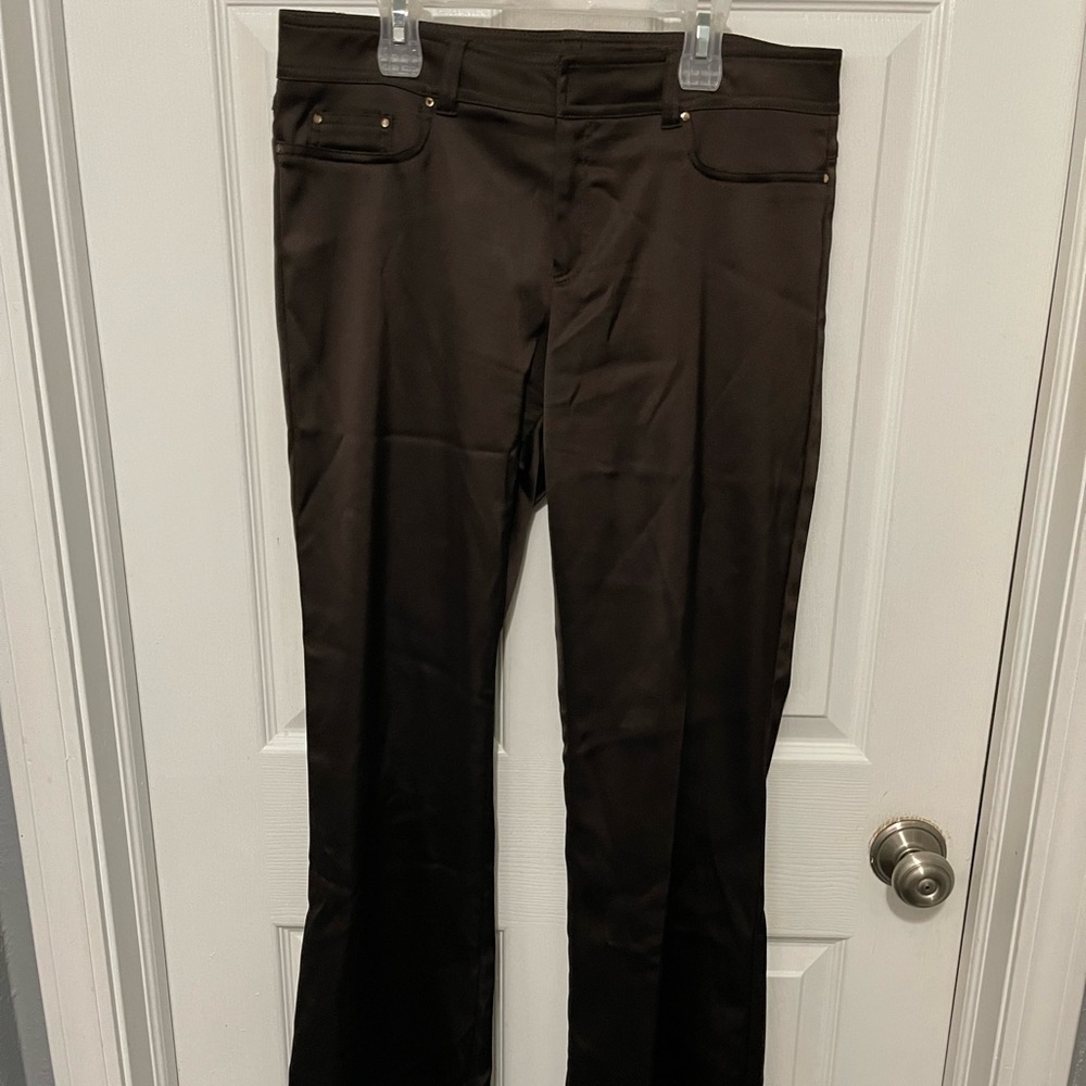 Neiman Marcus Exclusive Brown Satin Flare Ankle Women's Pants Size 8 Stretch